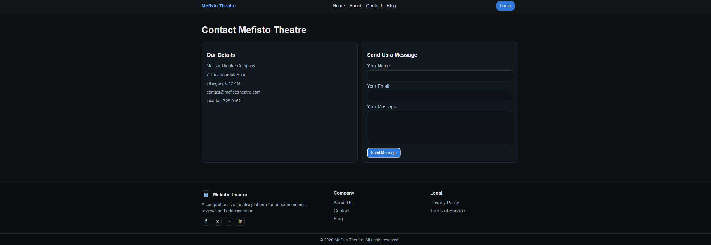 Mefisto Theatre contact page